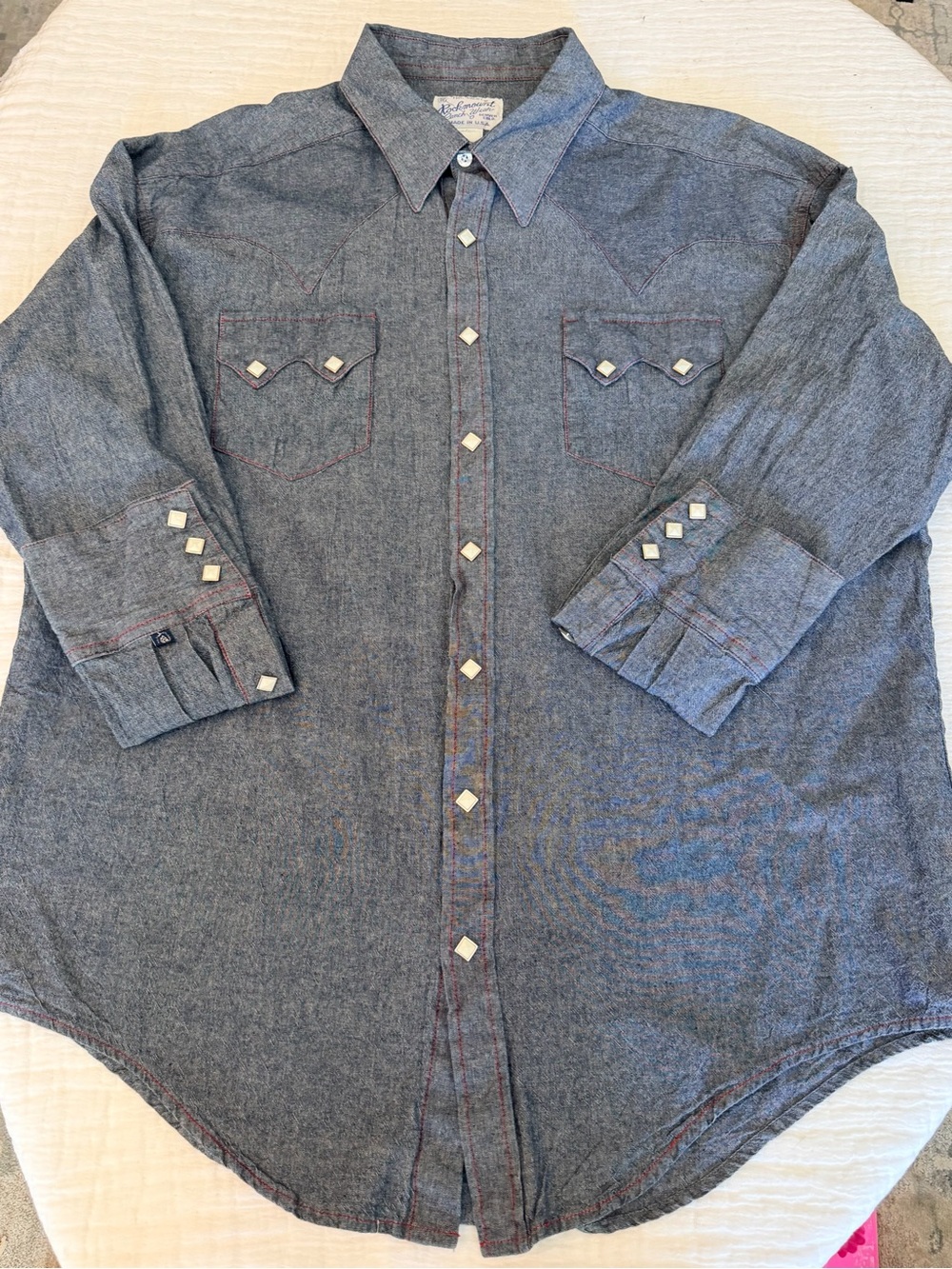 Rockmount light weight Men's Chambray Western Shirt - Blue with red piping